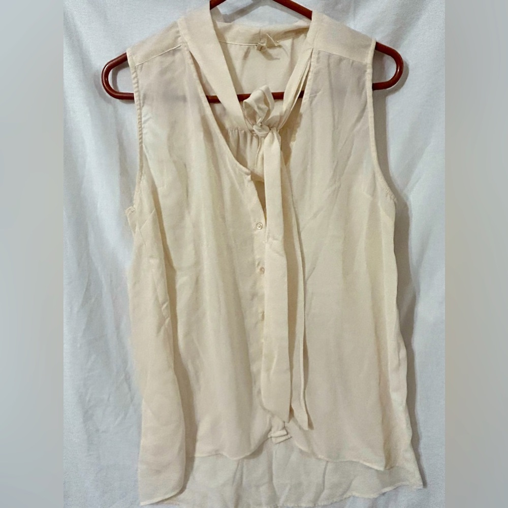 Sheer sleeveless bow tie blouse